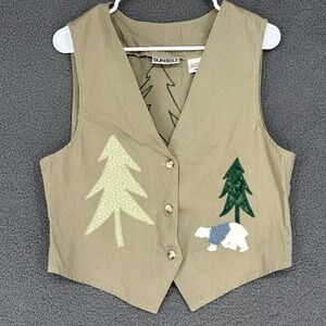 Sunbelt Vintage Khaki Cotton Polar Bear Pine Tree Applique Vest M USA Made